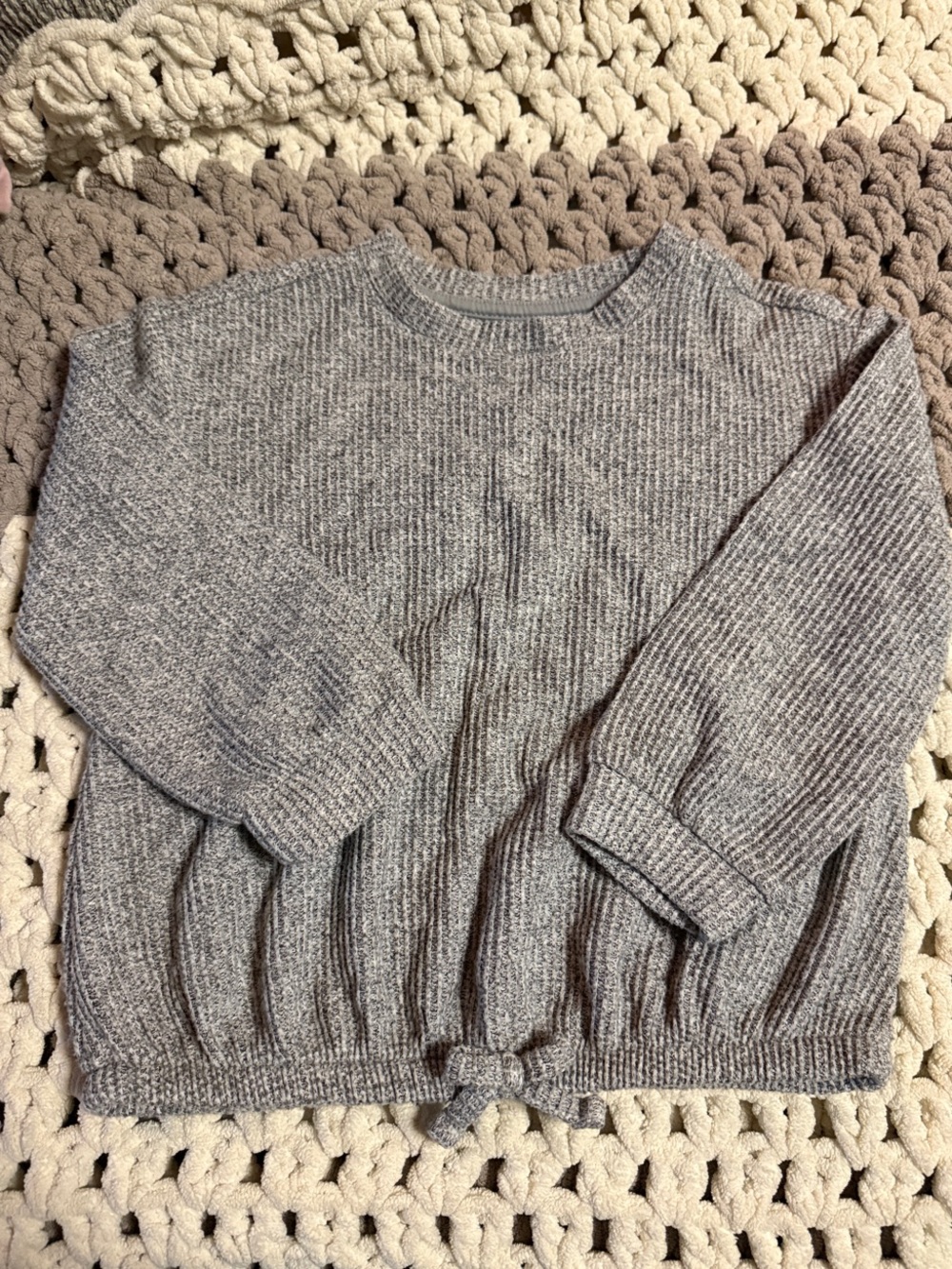 Cat & Jack Heather Gray Crewneck Sweater with Front Tie
